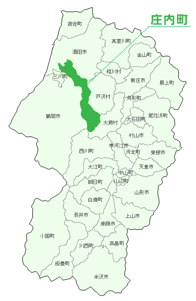 山形県の地図　庄内町の位置